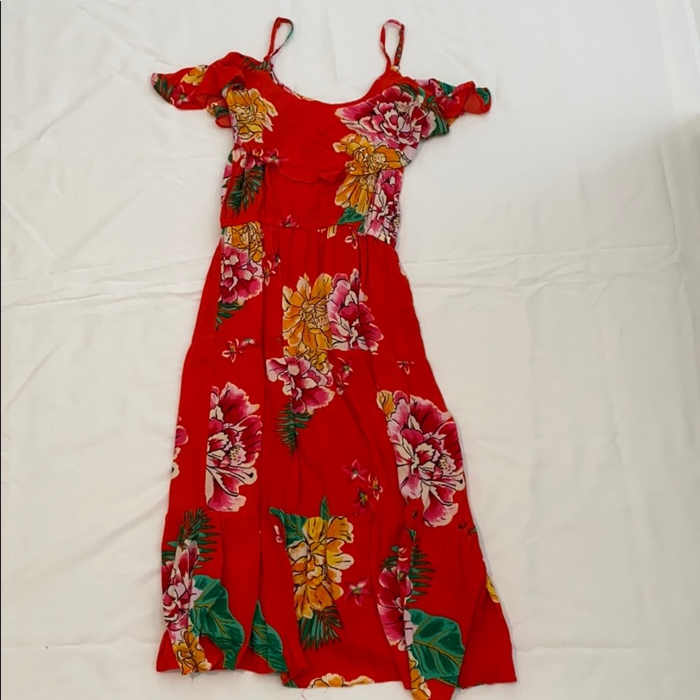 tropical red dress